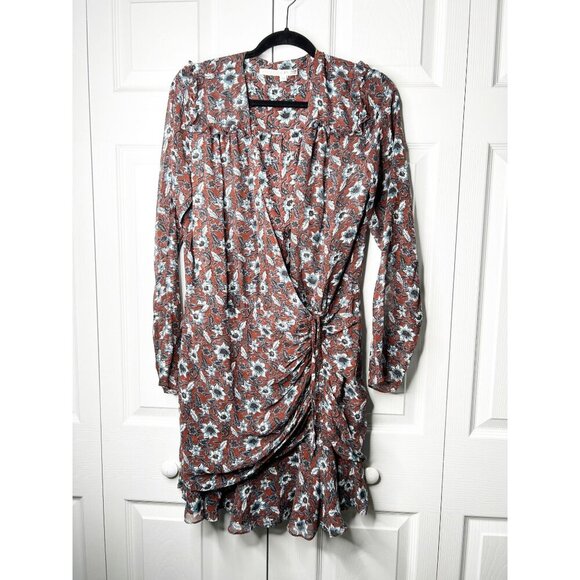Veronica Beard Anjali Red Floral Print Long Sleeve Silk Dress Women's Medium M